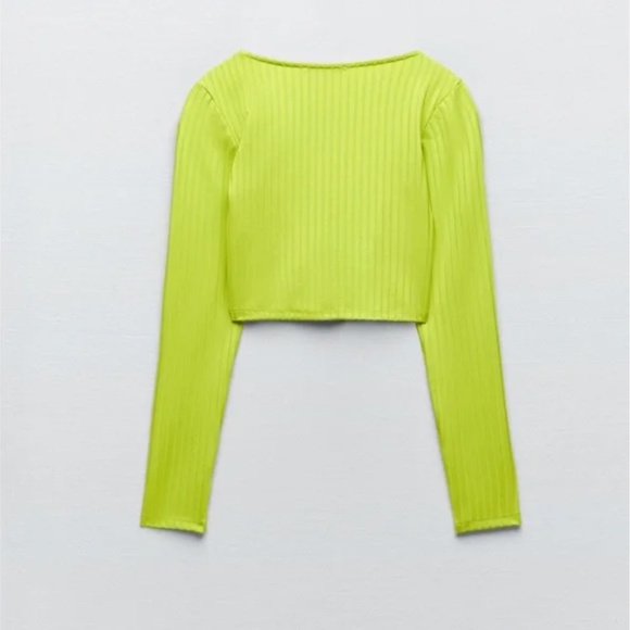 Zara lime green long sleeve ribbed cropped top NWT - Picture 9 of 9